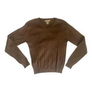 Women's Bobby Chan Brown Cable Knit Sweater V-neck Long Sleeve Size Medium